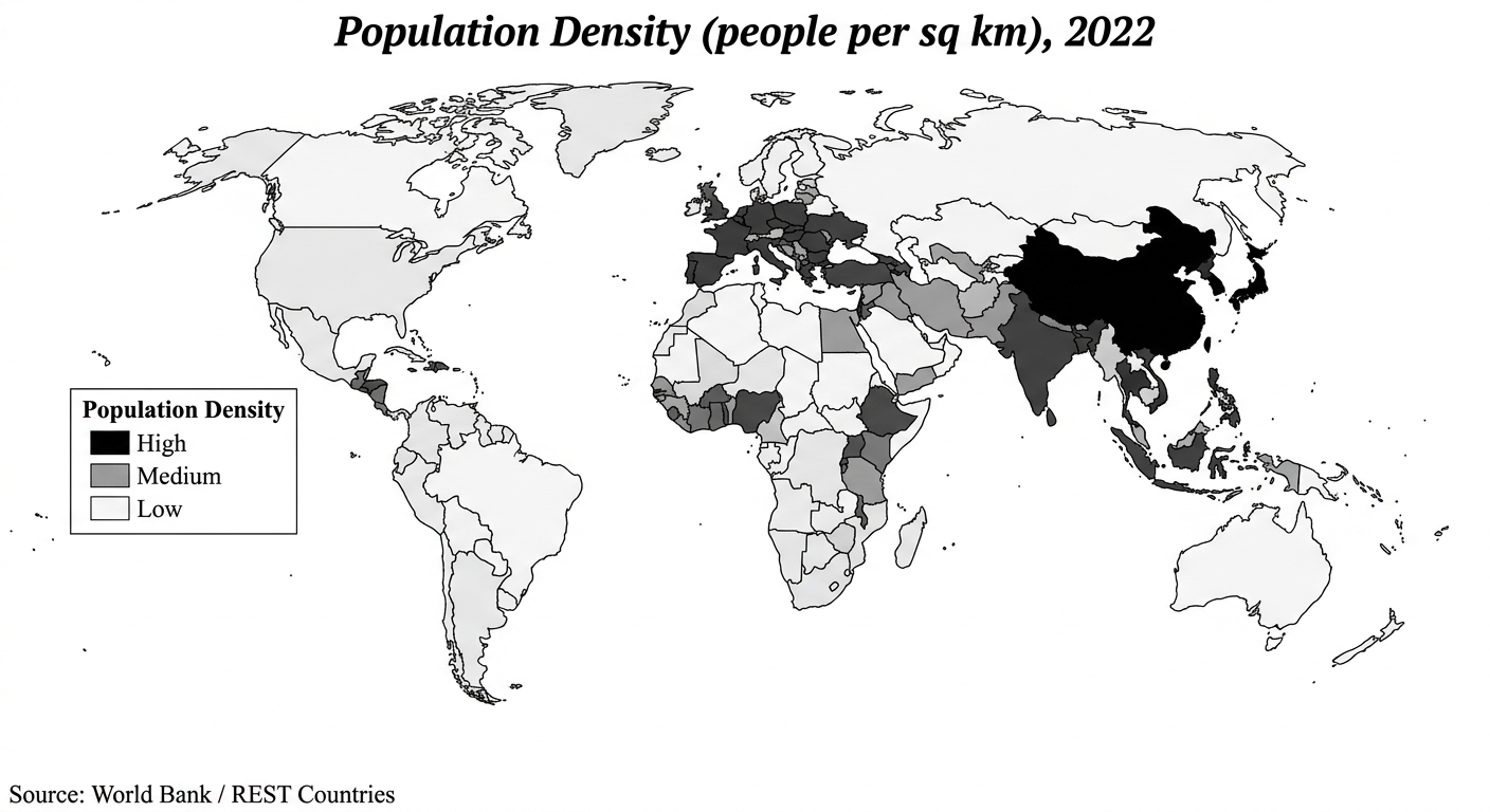 Population Density (people per sq km), 2022