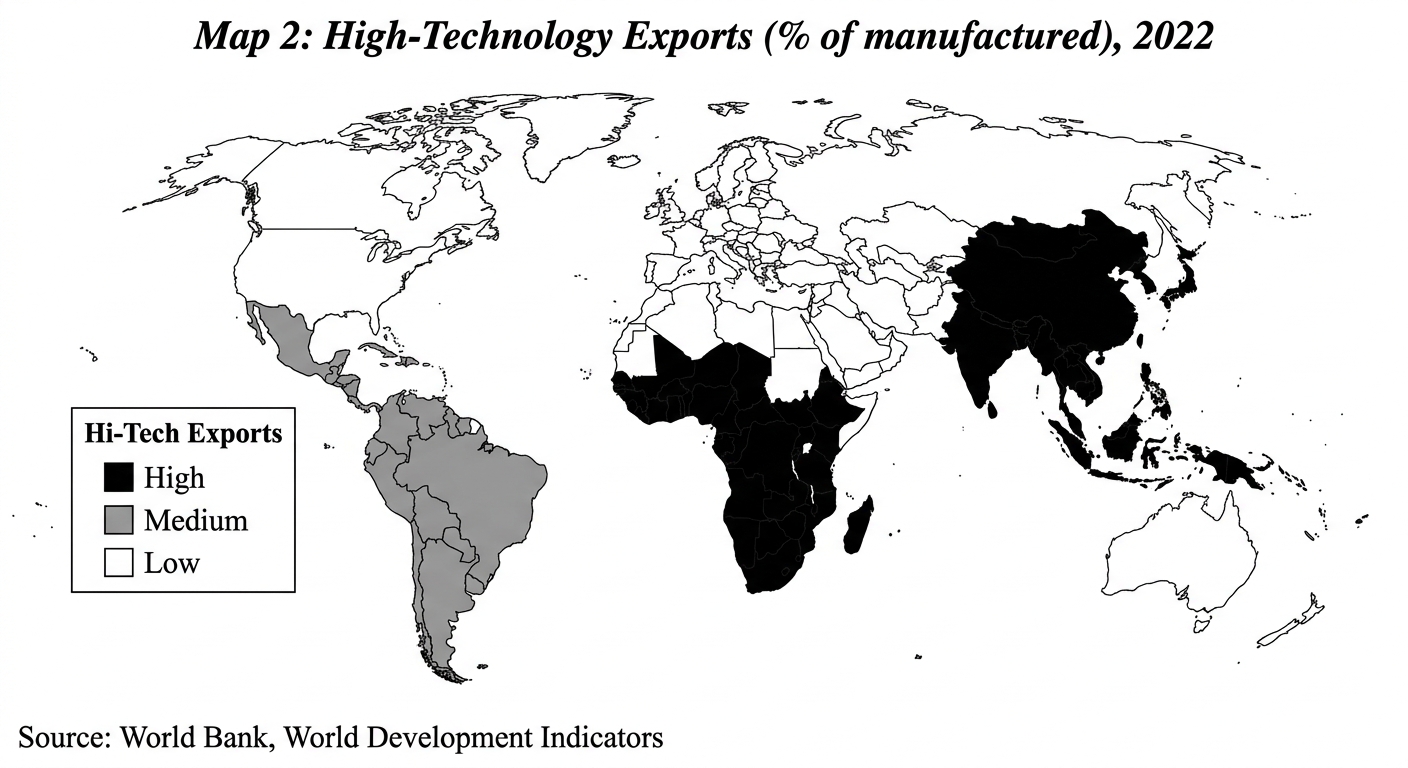 Map 2: High-Technology Exports (% of manufactured), 2022