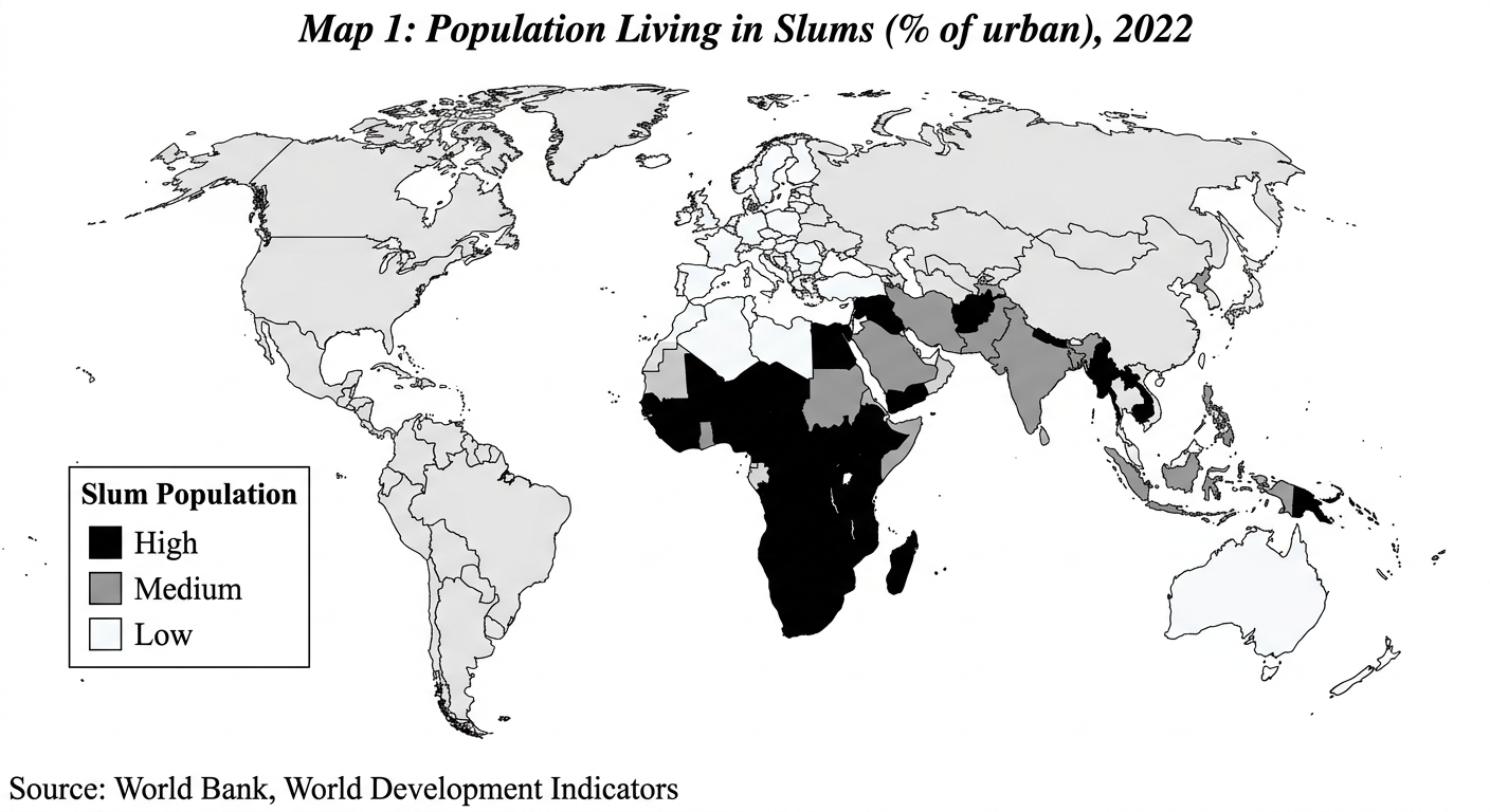 Map 1: Population Living in Slums (% of urban), 2022
