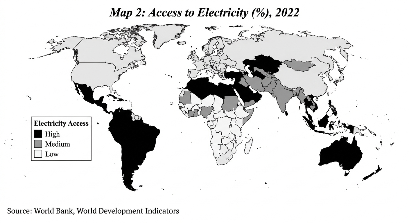 Map 2: Access to Electricity (%), 2022