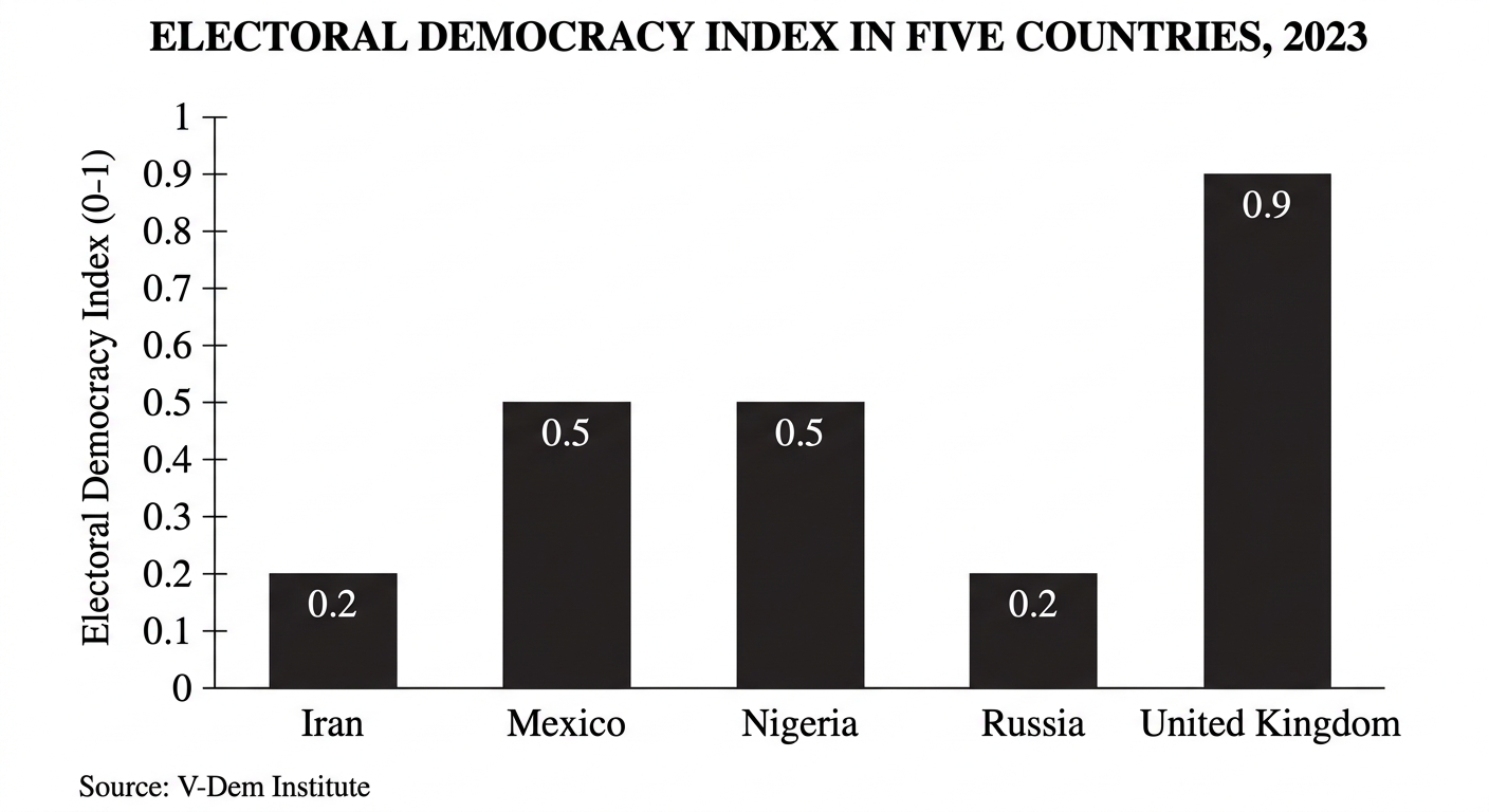 ELECTORAL DEMOCRACY INDEX IN FIVE COUNTRIES, 2023