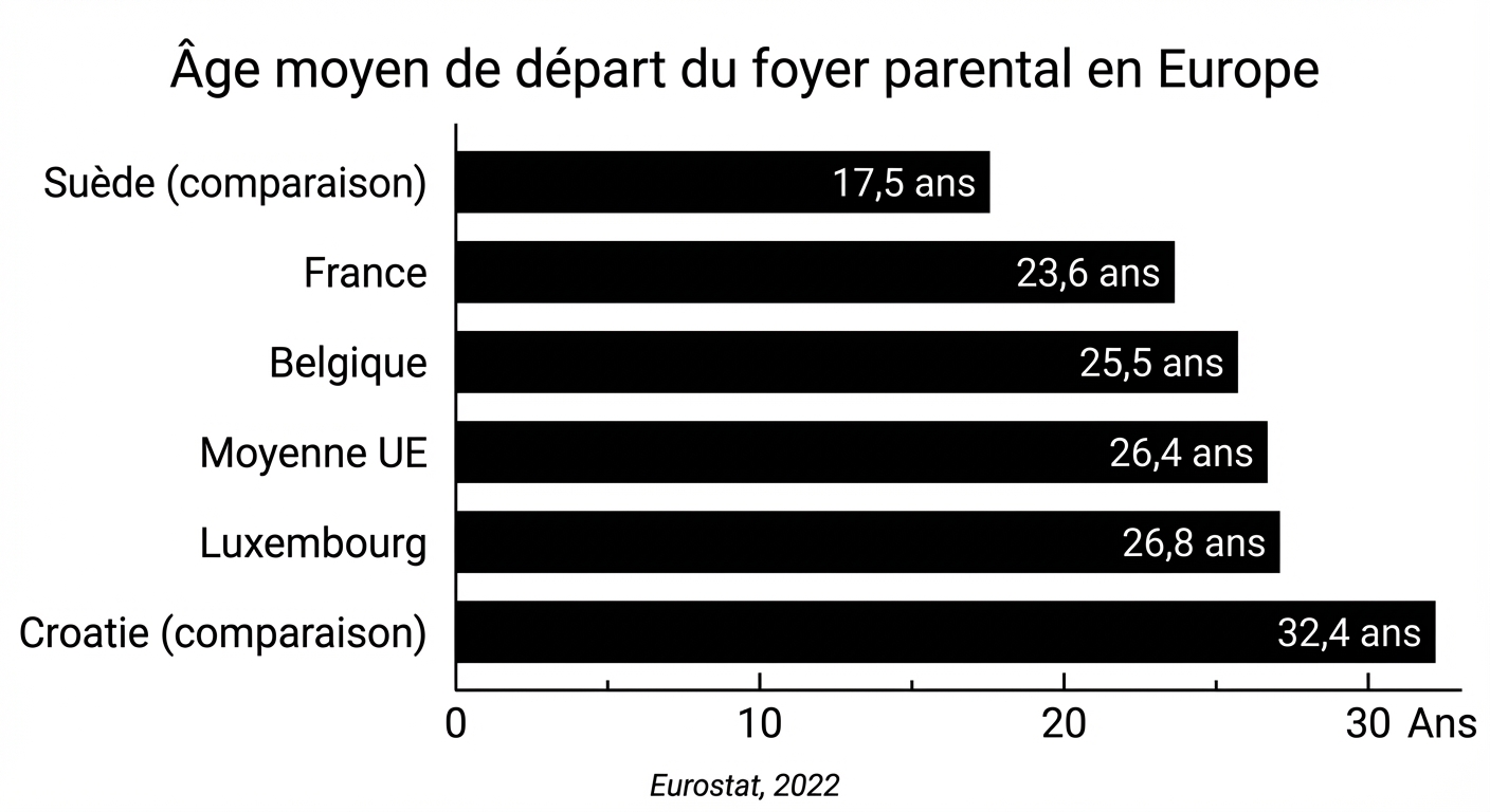 Âge moyen de départ du foyer parental en Europe