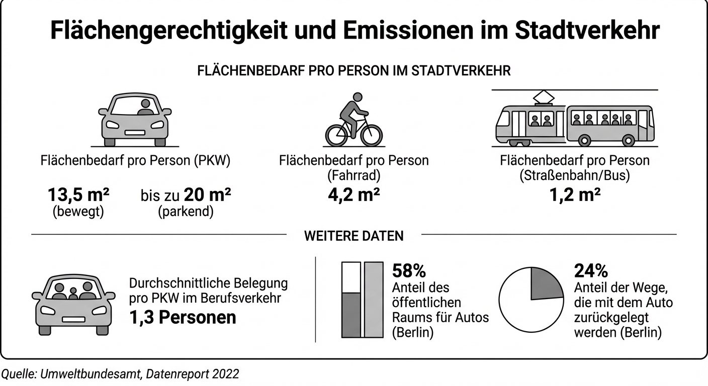 Flächengerechtigkeit und Emissionen im Stadtverkehr