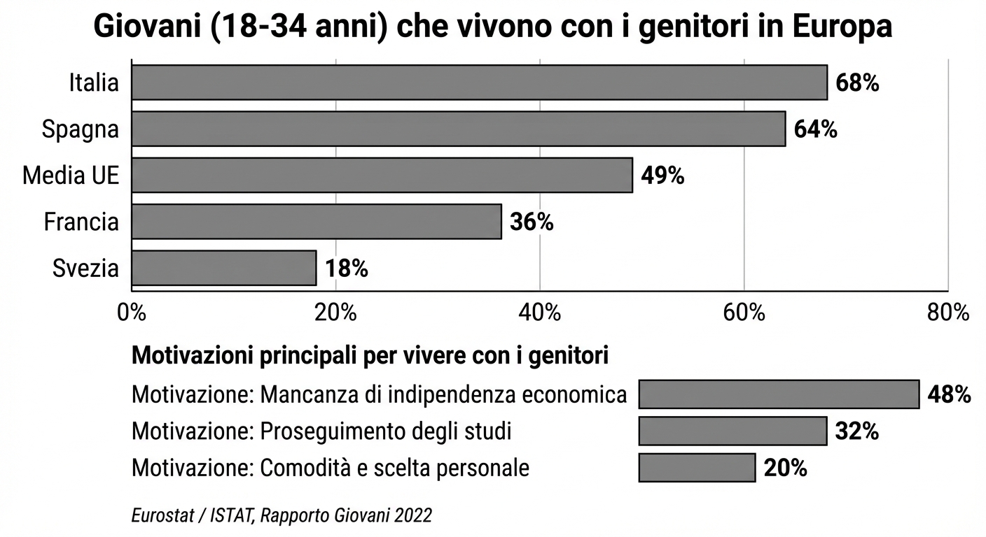 Giovani (18-34 anni) che vivono con i genitori in Europa